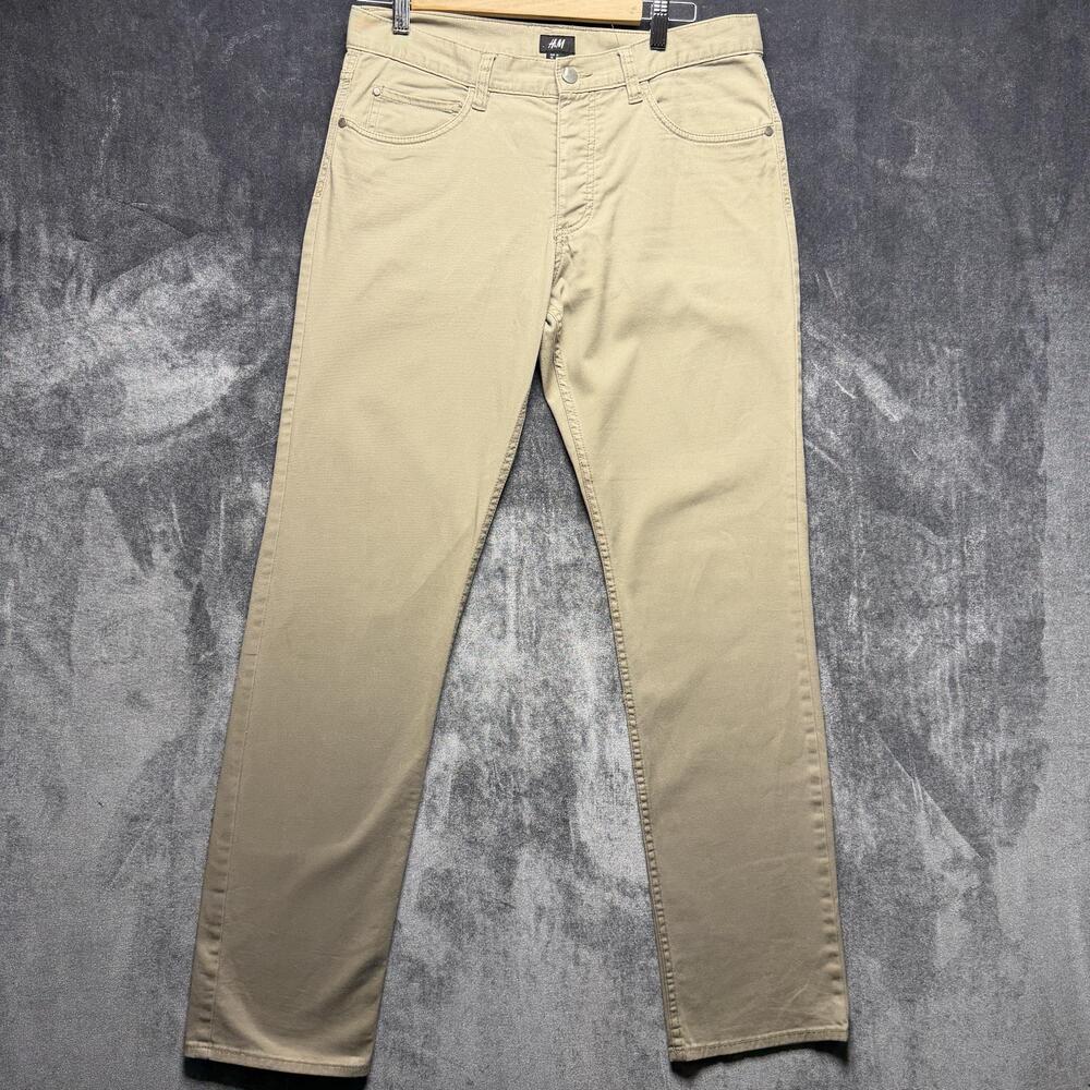 H&M Jeans Mens 31x32 Beige Regular Fit Straight Stretch Denim Distressed